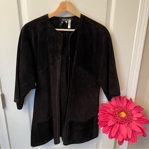 Vintage Jean Muir Black Suede Pierced Leather Jacket Boho Luxe 70s UK Designer